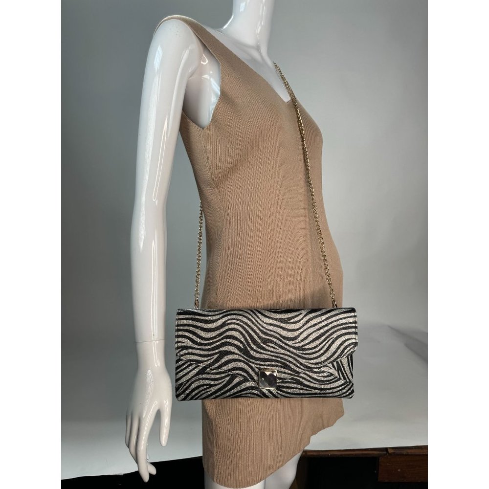 A Touch of Style Zebra Pattern Clutch with Gem Closure and Removable Chain Strap